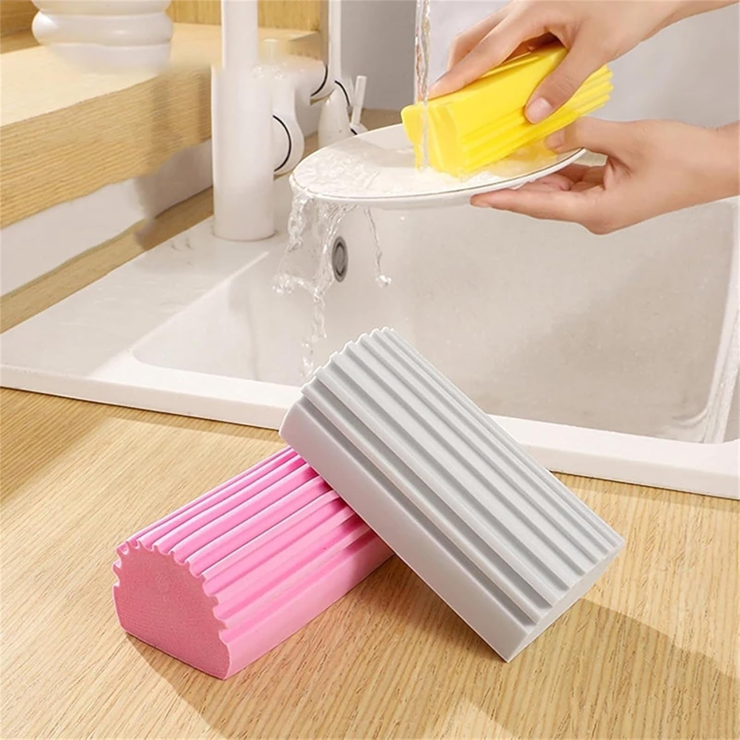 Waf Store Lebanon damp duster sponges in pink and grey with a ribbed surface for effective household cleaning