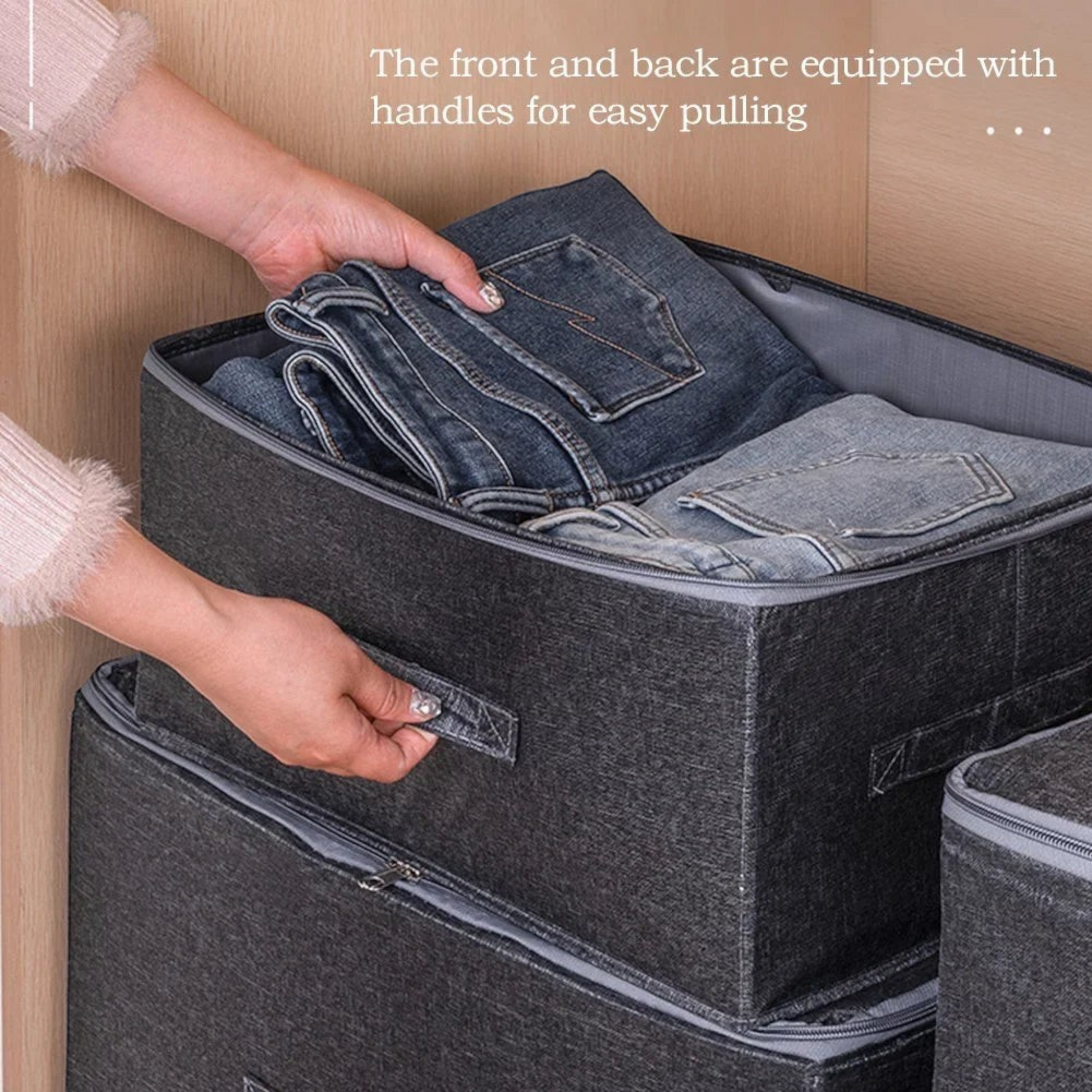 Waf Store Lebanon dark grey oxford fabric storage box with zipper, lid, and side handles for organized clothing