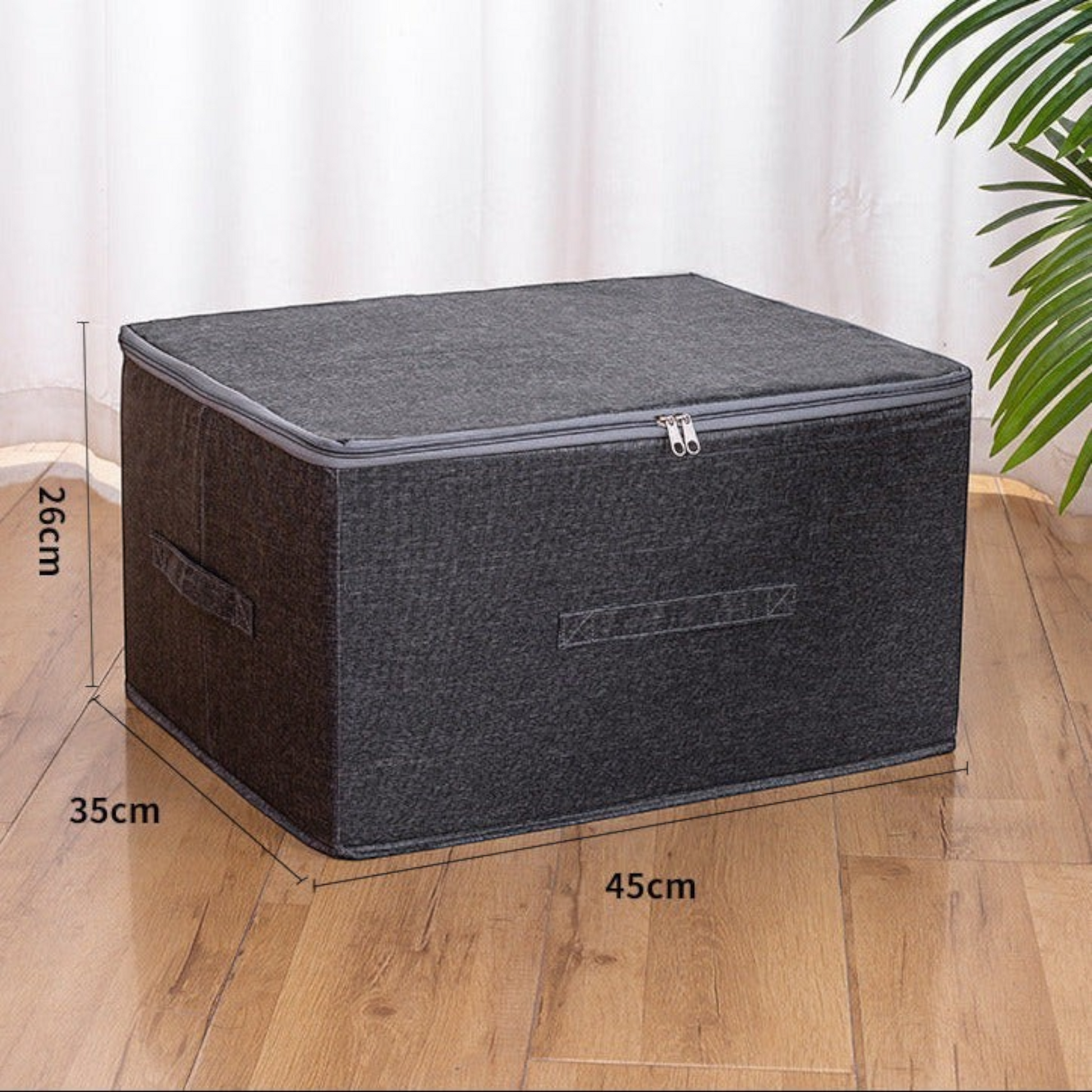 Waf Store Lebanon dark grey oxford fabric storage box with lid, zipper, and steel frame for organized wardrobe storage.