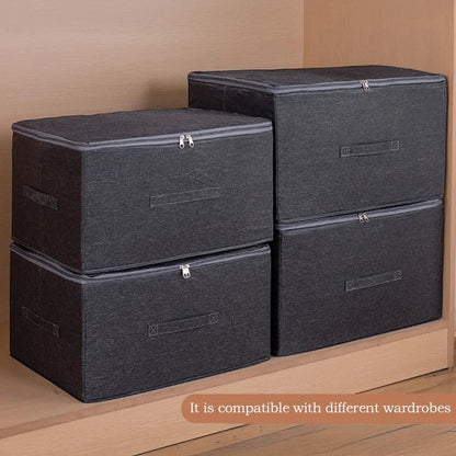 Waf Store Lebanon dark grey oxford fabric storage boxes with lids and zippers stacked inside a wooden wardrobe