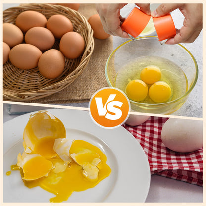 Waf Store Lebanon egg shell cracker tool demonstrating clean separation of yolk and white compared to a messy break