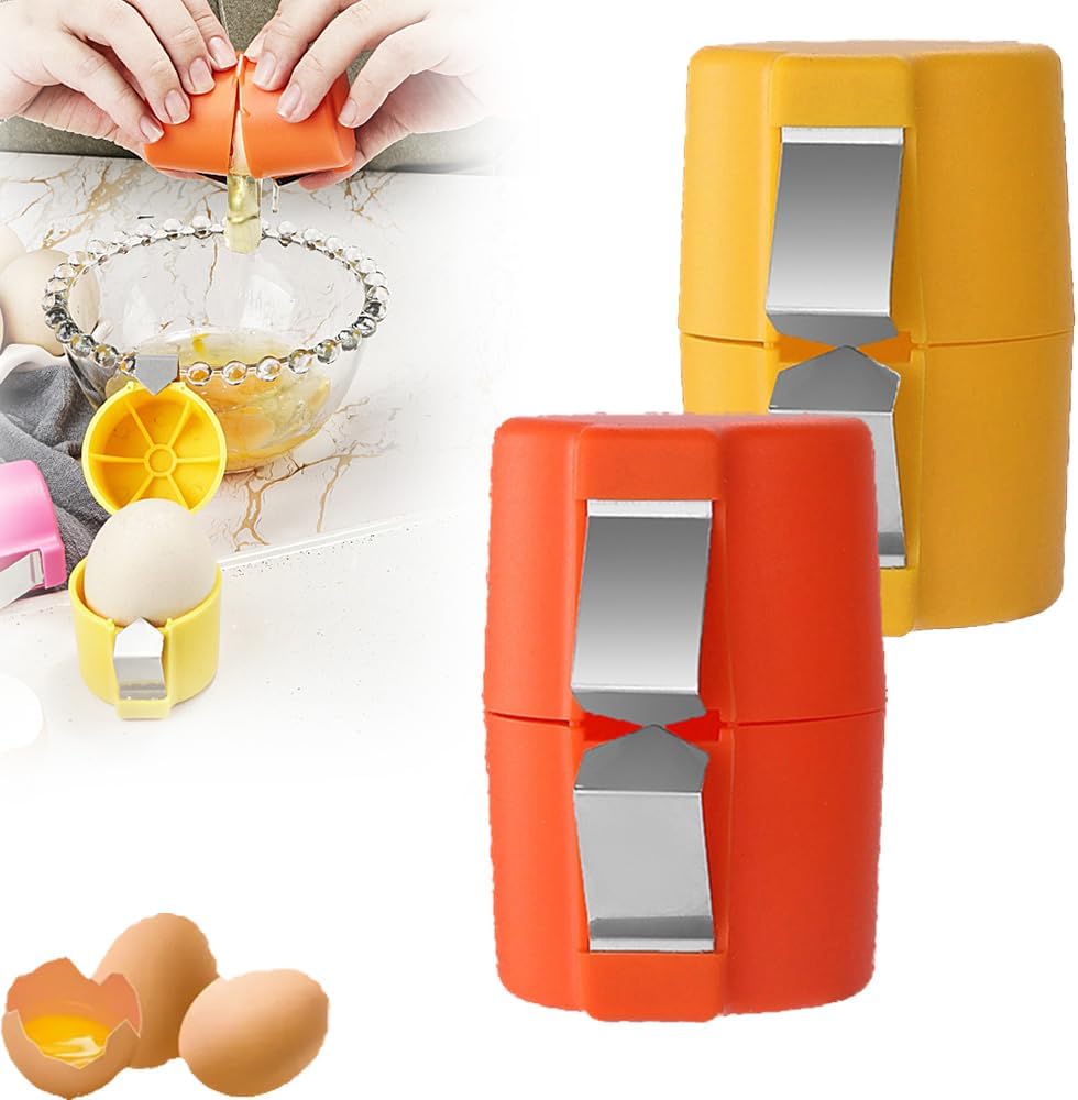 Waf Store Lebanon egg shell cracker tool in orange and yellow plastic with stainless steel blades for easy cracking