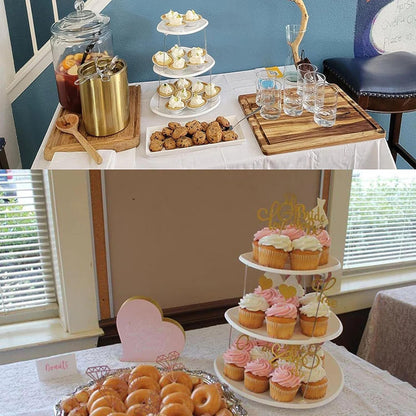 Waf Store Lebanon 3-tier white foldable plastic snack tray displaying cupcakes and appetizers on a party table