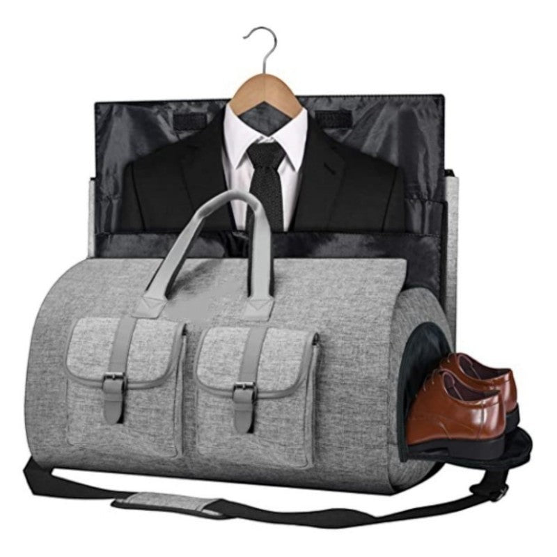 Waf Store Lebanon grey waterproof PU leather garment duffel bag with suit, dress shoes, and detachable shoulder strap.