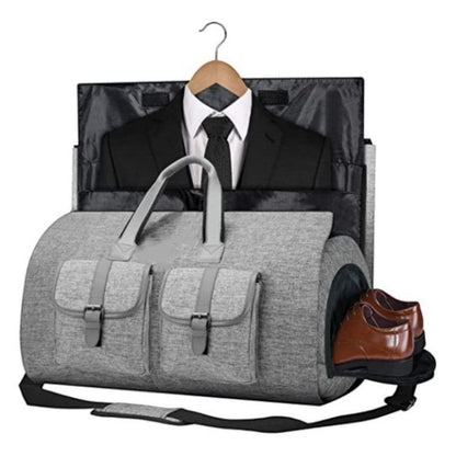 Waf Store Lebanon grey waterproof PU leather garment duffel bag with suit, dress shoes, and detachable shoulder strap.