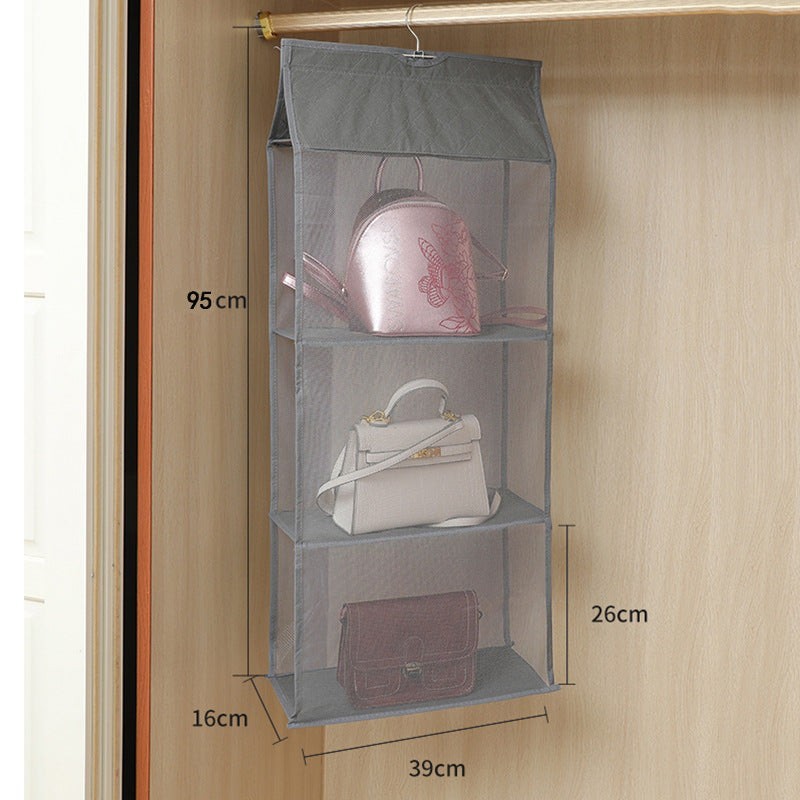 Waf Store Lebanon grey hanging handbag organizer with four mesh shelves for closet storage and space saving