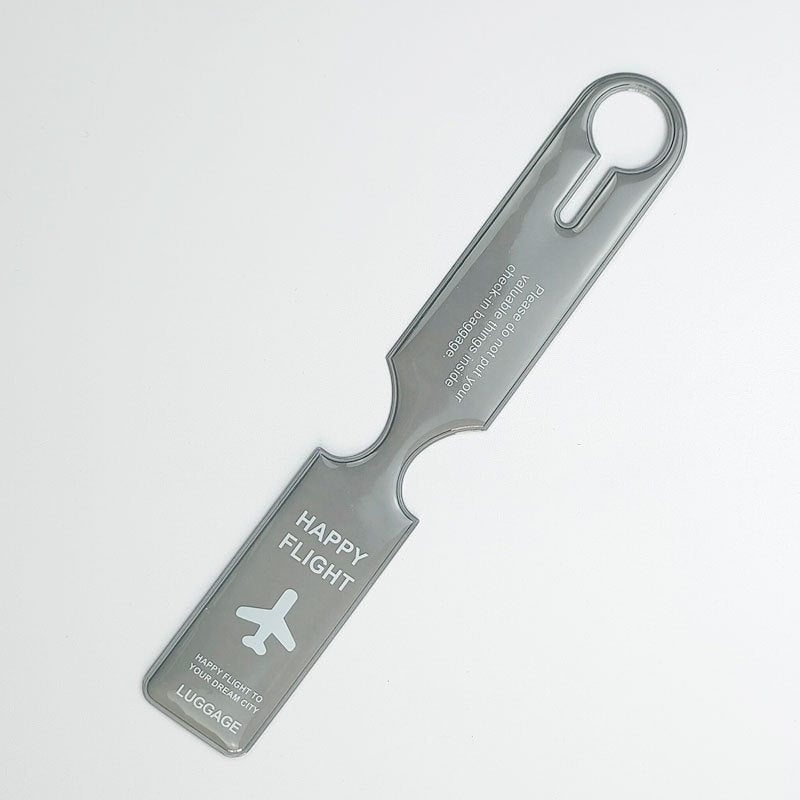 Waf Store Lebanon flexible grey PVC luggage tag with Happy Flight airplane icon and address label slot