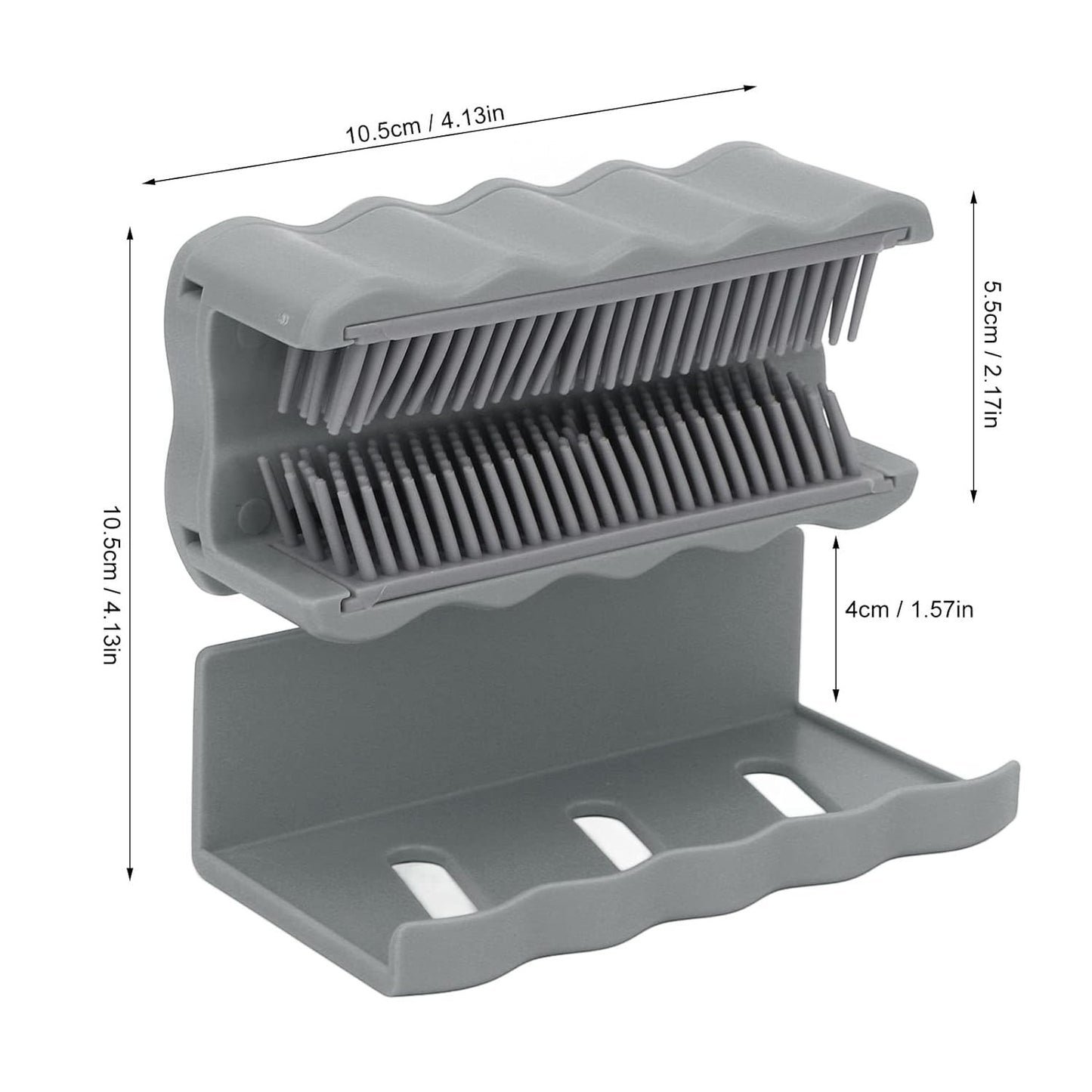 Waf Store Lebanon grey silicone shower hair catcher with dimensions for easy drain clog prevention and wall mounting.