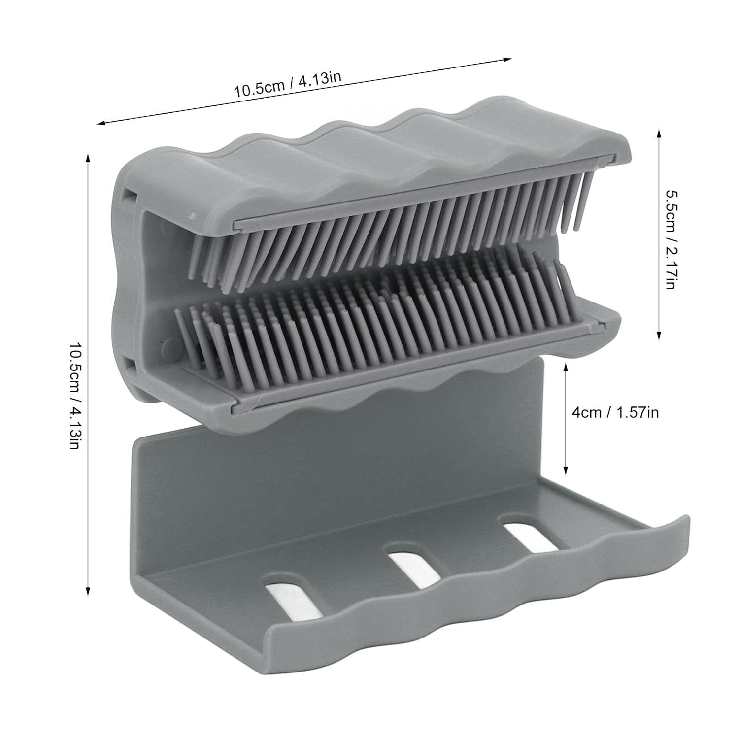 Waf Store Lebanon grey silicone shower hair catcher with dimensions for easy drain clog prevention and wall mounting.