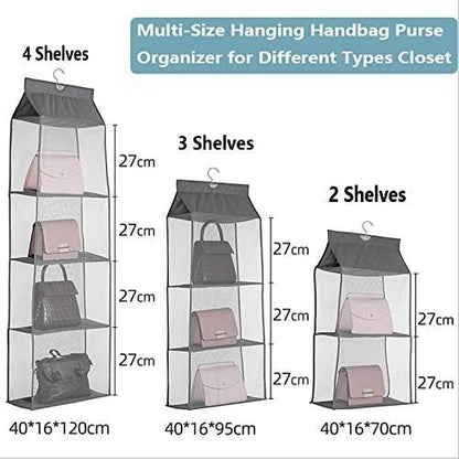 Waf Store Lebanon grey hanging handbag organizer with mesh shelves for closet storage in 2, 3, and 4 tier options.