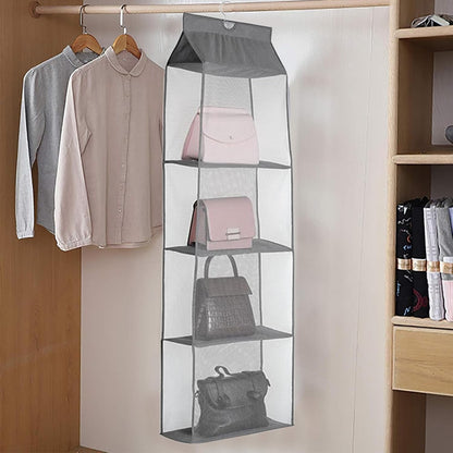 Waf Store Lebanon 4-tier grey mesh hanging handbag organizer for closet storage with metal rod