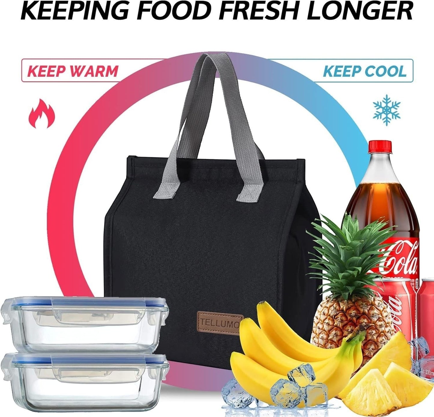 Waf Store Lebanon black insulated lunch bag with grey handles, featuring thermal lining for hot or cold food storage.