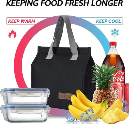 Waf Store Lebanon black insulated lunch bag with grey handles, featuring thermal lining for hot or cold food storage.