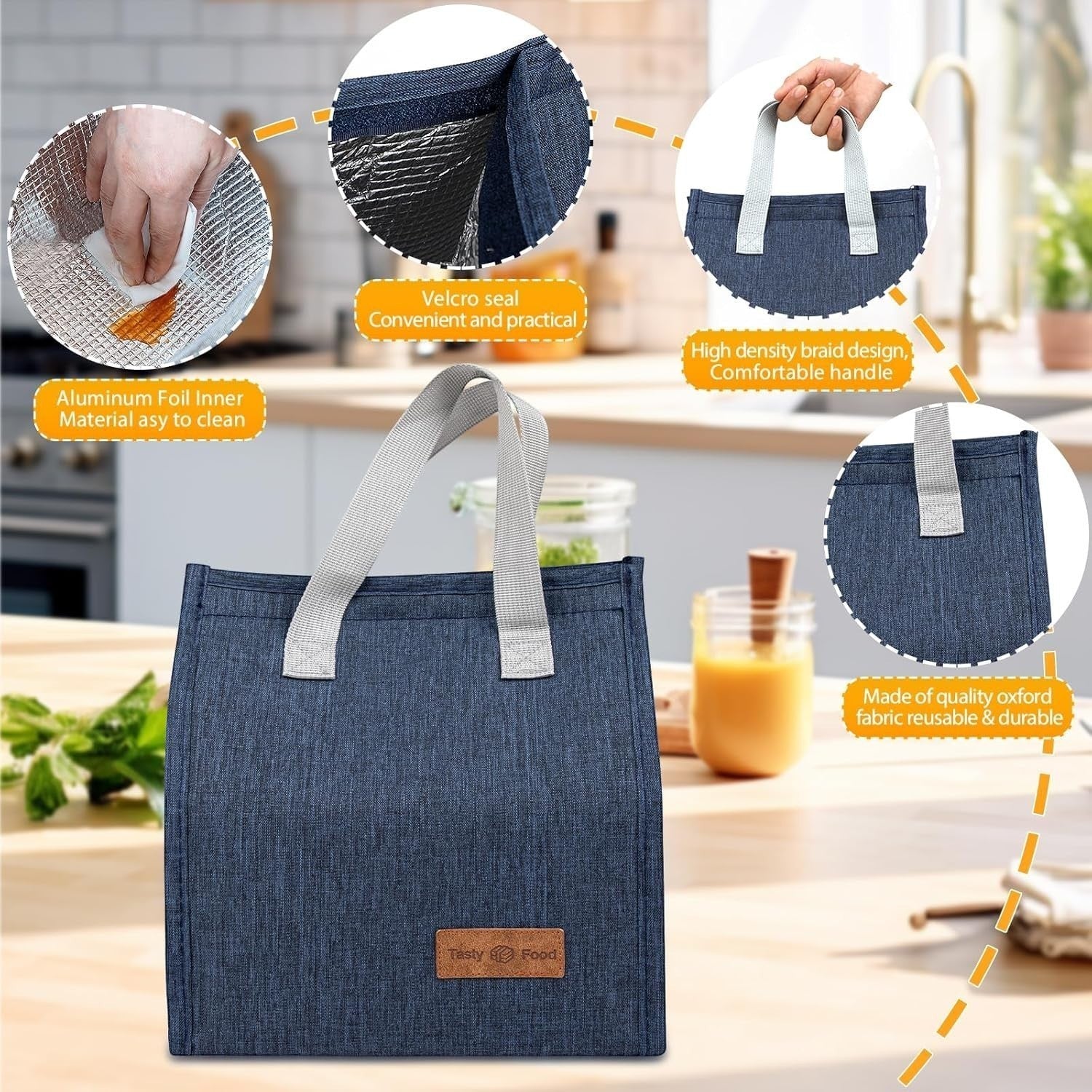 Waf Store Lebanon insulated lunch bag in blue cationic fabric with aluminum foil lining, velcro seal, and carry handles
