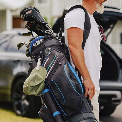 Waf Store Lebanon beige silicone magnetic hat clip attached to a golf bag for hands-free cap storage