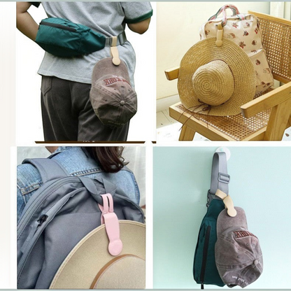 Waf Store Lebanon magnetic hat clip in various colors attached to backpacks and belts for hands-free hat storage
