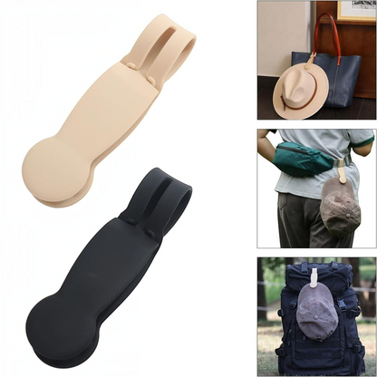 Waf Store Lebanon magnetic silicone hat clips in black and beige for attaching caps to backpacks and bags.