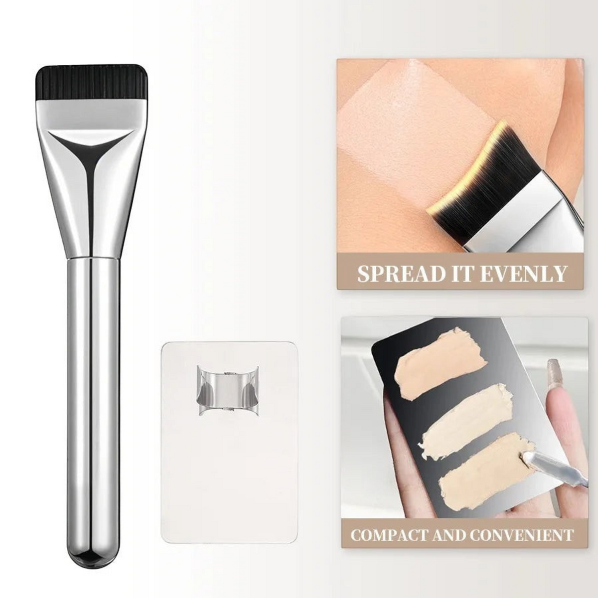 Waf Store Lebanon 4-piece makeup tool kit featuring a stainless steel mixing palette, spatula, and foundation brush.
