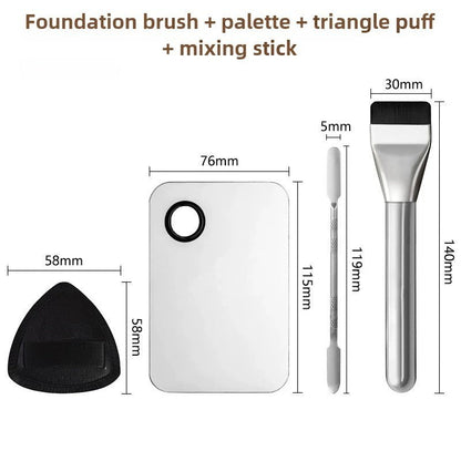 Waf Store Lebanon 4-piece makeup mixing kit with stainless steel palette, spatula, foundation brush, and powder puff.