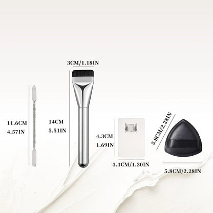 Waf Store Lebanon 4-piece makeup mixing tool kit with stainless steel palette, spatula, foundation brush, and puff.