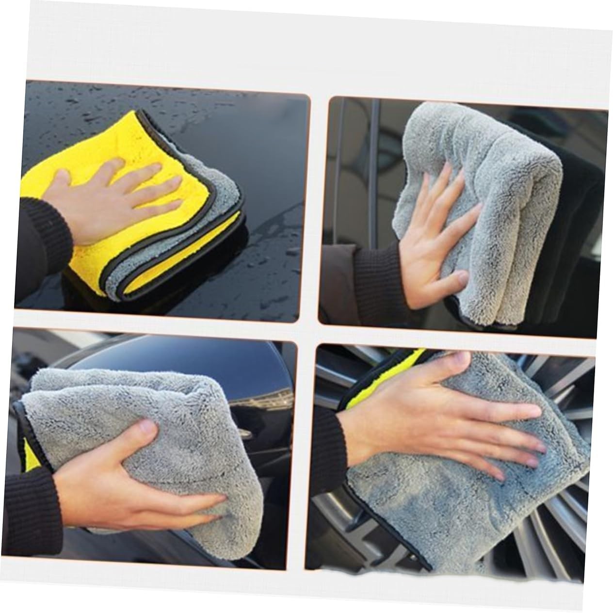 Waf Store Lebanon microfiber car wash towel in yellow and grey coral fleece with soft silk-banded edges for cleaning