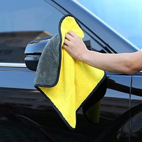 Waf Store Lebanon dual-sided yellow and grey coral fleece microfiber towel cleaning a car side mirror