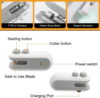 Waf Store Lebanon 2-in-1 portable mini bag sealer and cutter with USB-C charging, magnetic back, and safety blade.