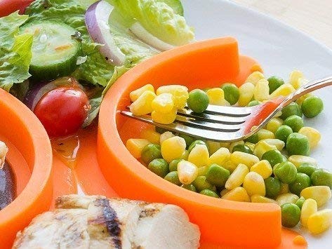 Waf Store Lebanon orange silicone food plate divider with suction base keeping corn and peas separated on a plate