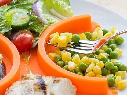 Waf Store Lebanon orange silicone food plate divider with suction base keeping corn and peas separated on a plate