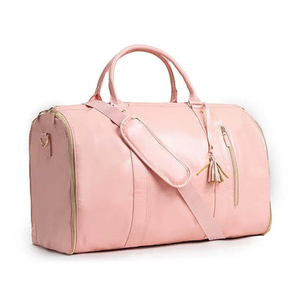 Waf Store Lebanon pink waterproof PU leather travel garment duffel bag with gold zippers and detachable shoulder strap