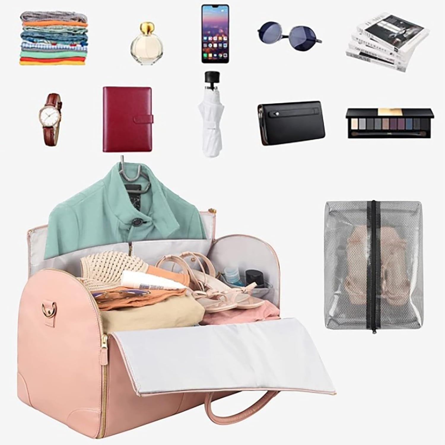 Waf Store Lebanon pink waterproof PU leather garment duffel bag with travel essentials and separate shoe pouch