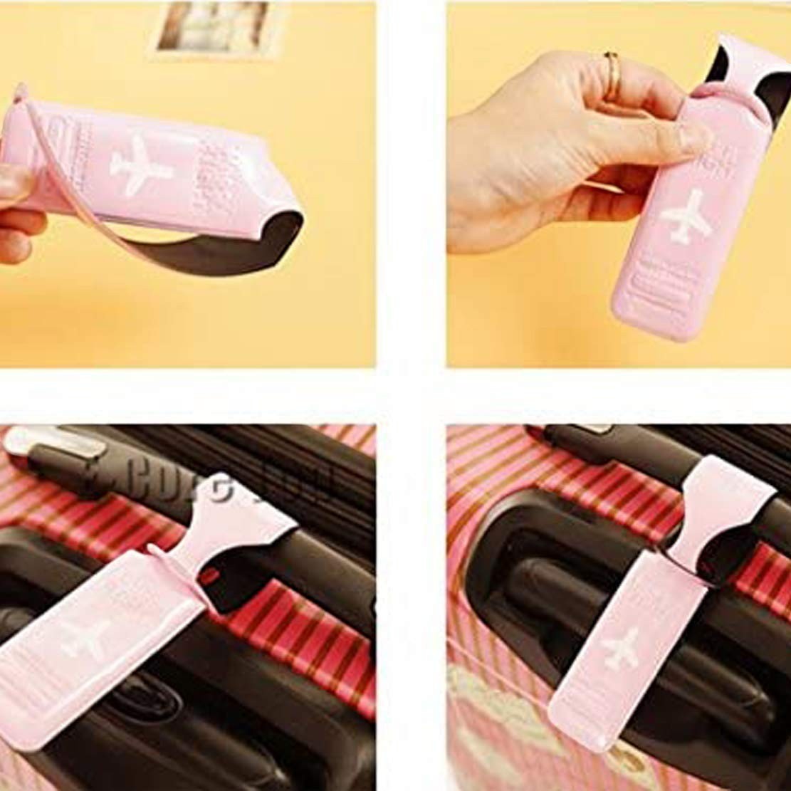 Waf Store Lebanon pink PVC luggage tag with airplane icon, featuring a flexible loop for easy attachment to suitcases.