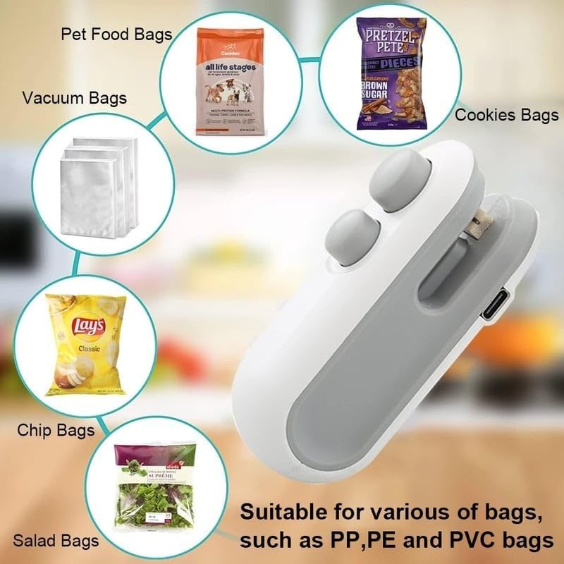 Waf Store Lebanon 2-in-1 portable USB rechargeable white plastic bag sealer and cutter for food storage bags