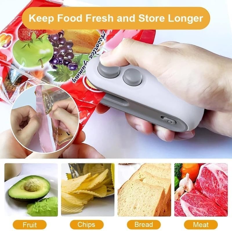 Waf Store Lebanon 2-in-1 portable USB rechargeable bag sealer and cutter sealing a snack bag for food freshness