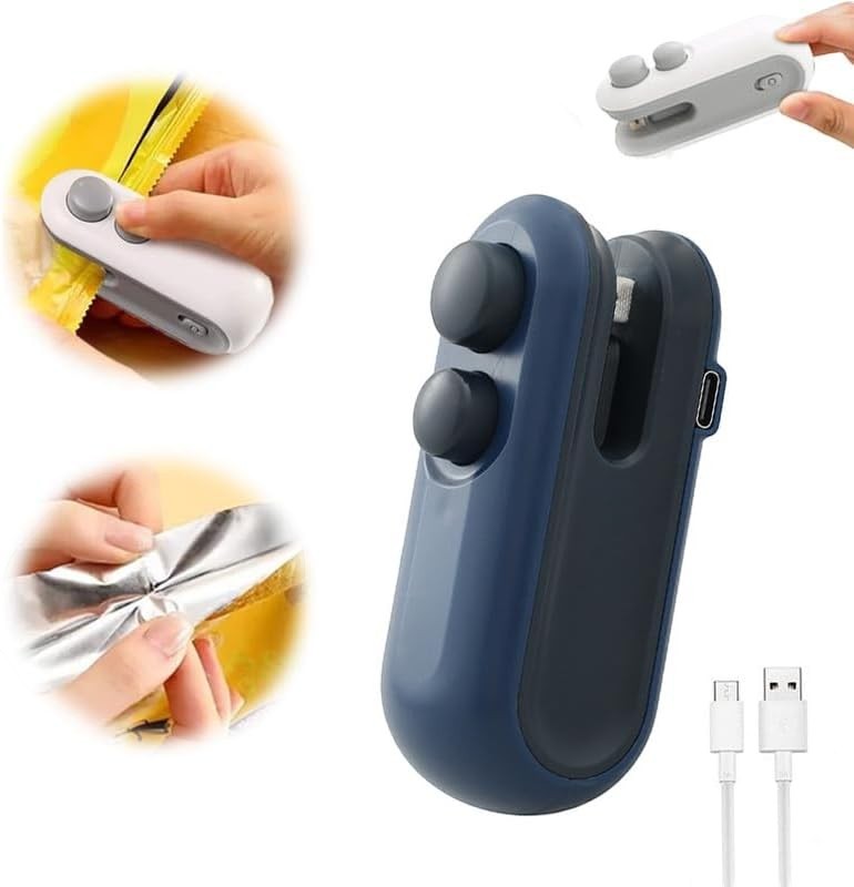 Waf Store Lebanon 2-in-1 portable USB rechargeable mini bag sealer and cutter in navy blue and white