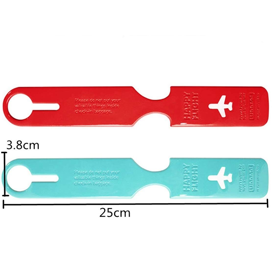 Waf Store Lebanon flexible red and teal PVC luggage tags with Happy Flight airplane icon for suitcase identification