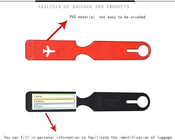 Waf Store Lebanon red and black PVC luggage tags with airplane icon and personal information card slot
