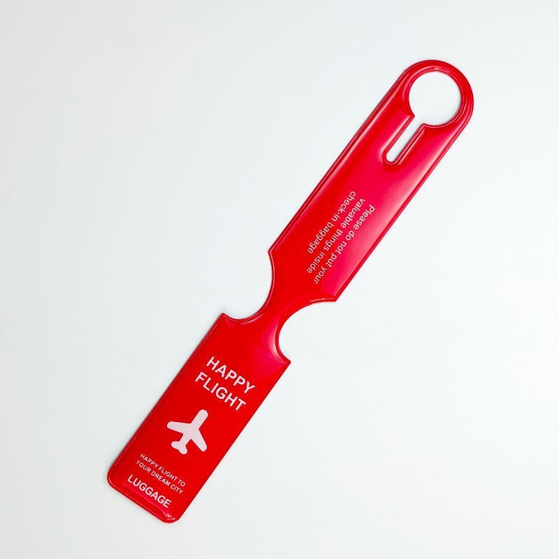 Waf Store Lebanon red PVC luggage tag with Happy Flight text and airplane icon for easy suitcase identification