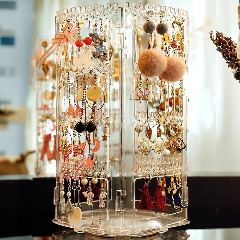 Waf Store Lebanon rotating clear acrylic jewelry organizer stand with hanging earrings and necklaces