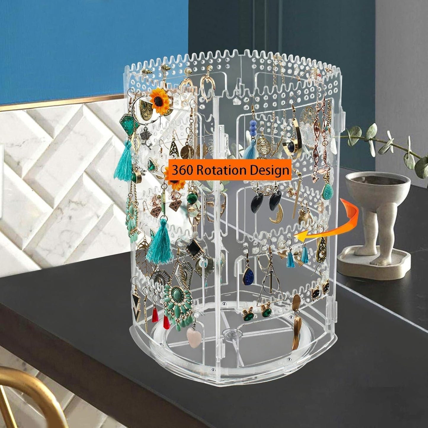 Waf Store Lebanon rotating acrylic jewelry organizer stand with 168 holes for necklaces, earrings, and bracelets.