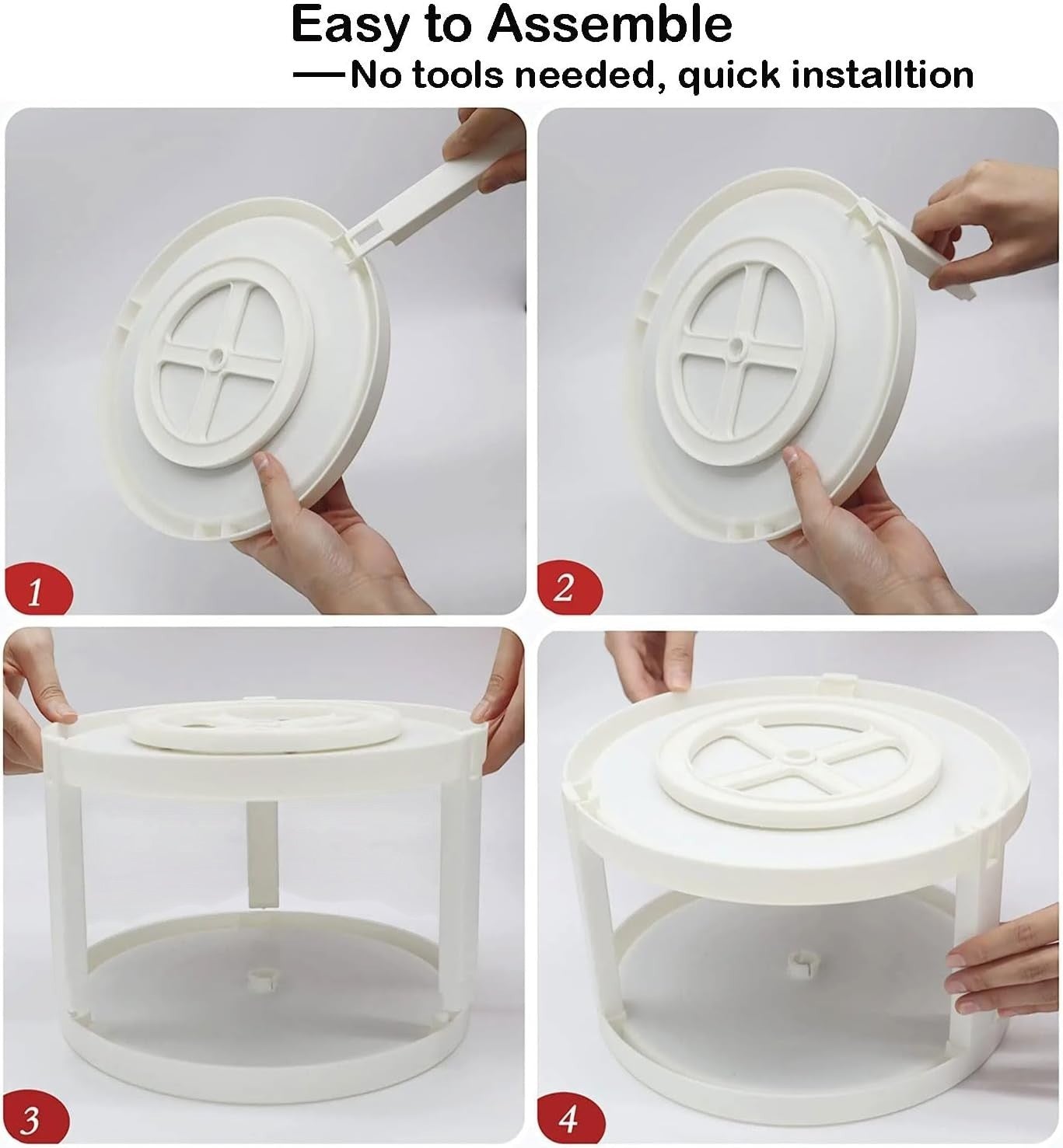 Waf Store Lebanon 2-tier white plastic rotating spice organizer showing easy assembly steps for kitchen storage