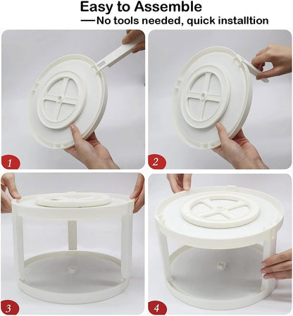 Waf Store Lebanon 2-tier white plastic rotating spice organizer showing easy assembly steps for kitchen storage