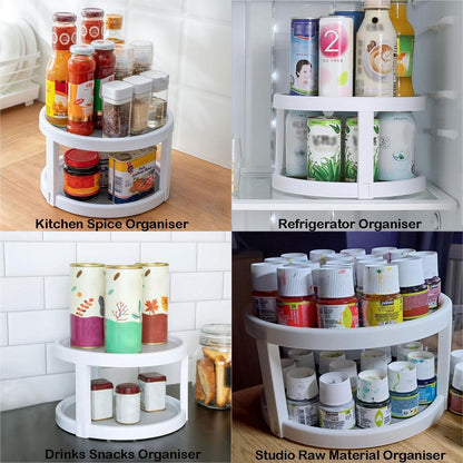 Waf Store Lebanon 2-tier white plastic rotating spice organizer turntable for kitchen, pantry, and craft storage.