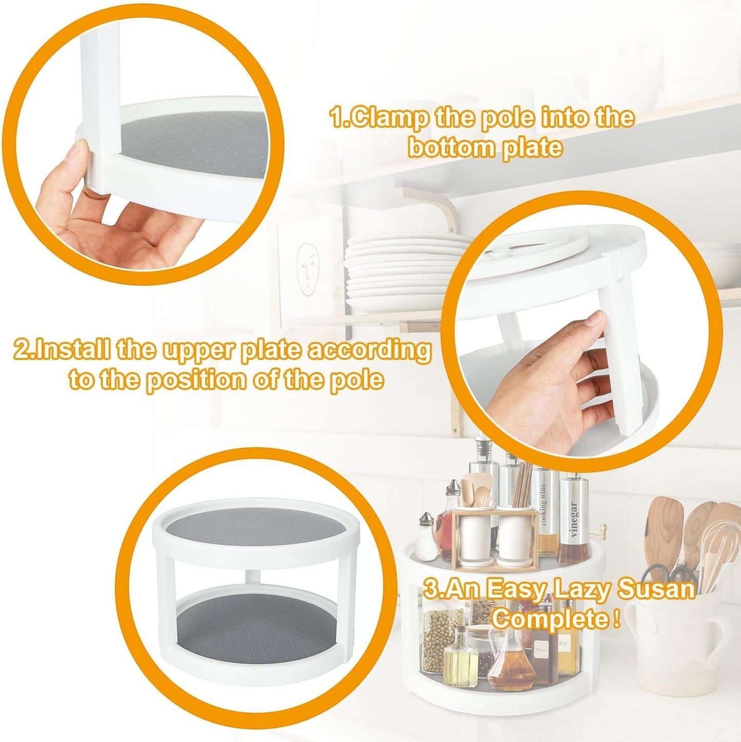 Waf Store Lebanon 2-tier rotating spice organizer with non-skid grey surface and white plastic frame for kitchen use