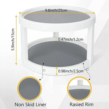 Waf Store Lebanon 2-tier rotating spice organizer with white frame and grey non-skid surface for kitchen storage.
