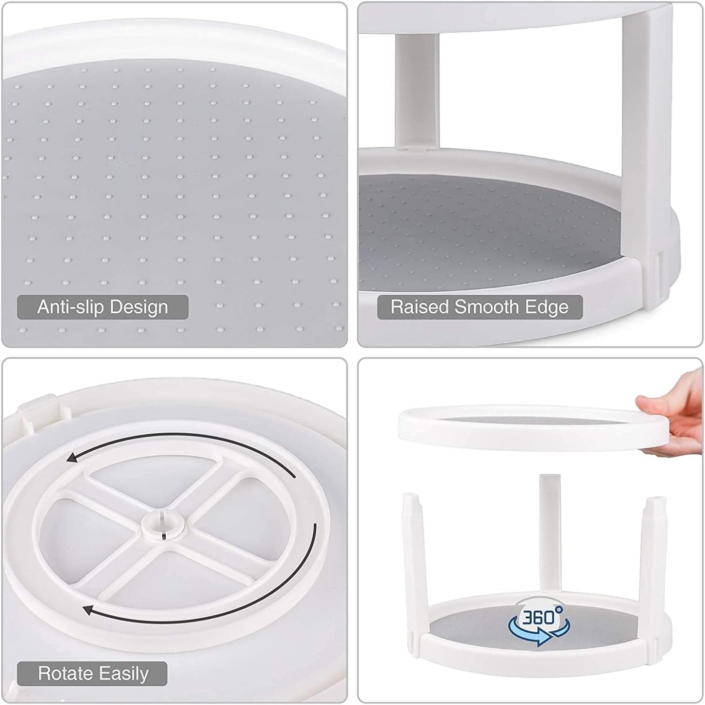Waf Store Lebanon 2-tier rotating spice organizer with non-slip grey surface and white plastic frame for kitchen storage
