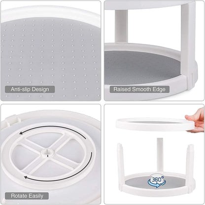 Waf Store Lebanon 2-tier rotating spice organizer with non-slip grey surface and white plastic frame for kitchen storage