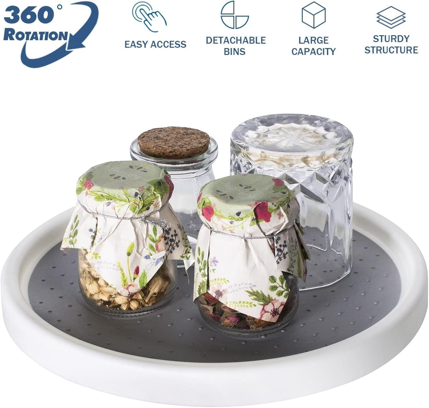 Waf Store Lebanon rotating spice organizer turntable with a non-skid grey surface for kitchen and pantry storage