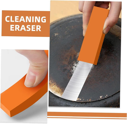 Waf Store Lebanon rust removal eraser cleaning a burnt pot bottom, showing effective stain removal on metal.