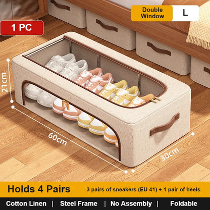 Foldable shoe storage box, double window, large 60 x 30 x 21 cm